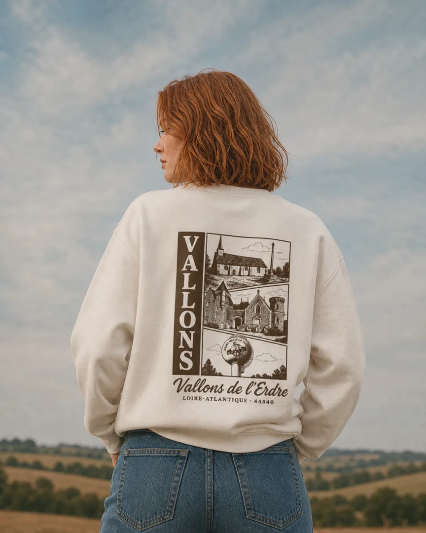 Sweatshirt patrimoine avec l'illustration Vallons de l'Erdre imprimée dans le dos