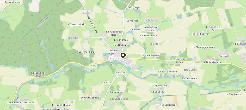 Carte des environs de Bonnœuvre, dans les Vallons-de-l'Erdre